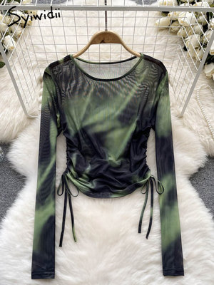 Syiwidii Shirts for Women Fall Winter 2024 New Gauze Lace-up