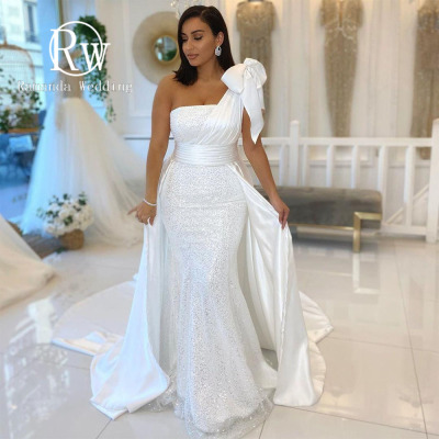 Strapless One Shoulder Mermaid Wedding Dresses With Bow Sati