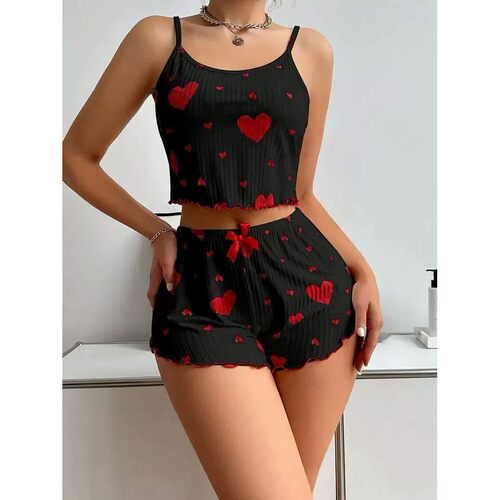 2 Pieces Set Women'S Pajama Shorts Suit Homewear Print Under