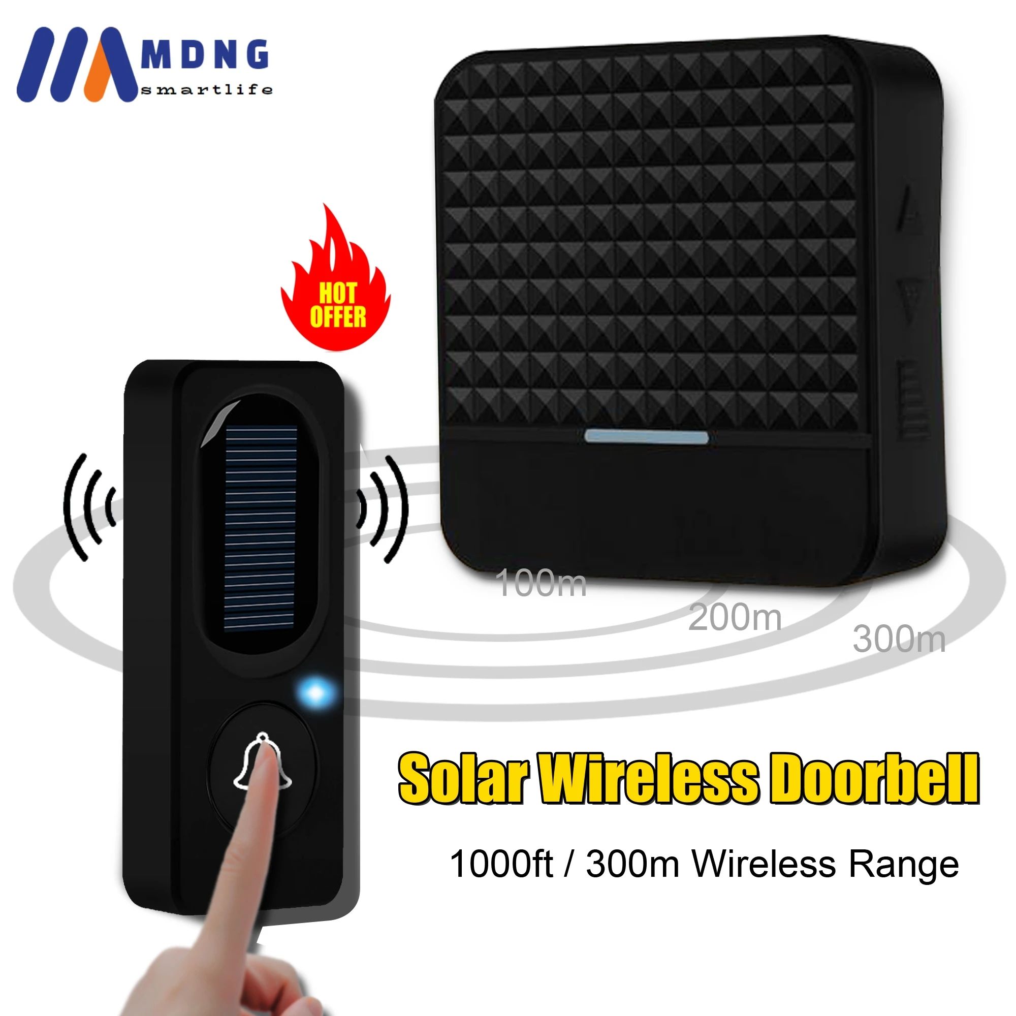 Solar Wireless Doorbell Low Power Outdoor IP65 Waterproof Ma