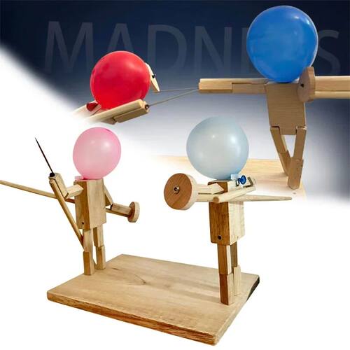Balloon Bamboo Man Battle Handmade Wooden Fencing Puppets Wo