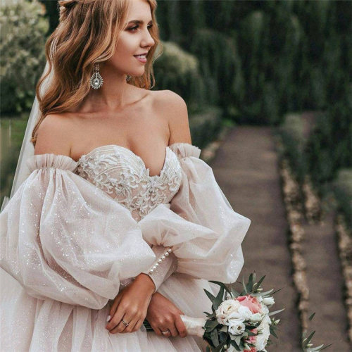 Dirty Pink Boho Wedding Dress 2021 Detachable Puff Sleeve Br