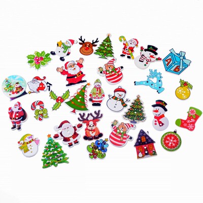 Free Shipping 50Pcs Random Mixed 2 Holes Christmas Decorativ