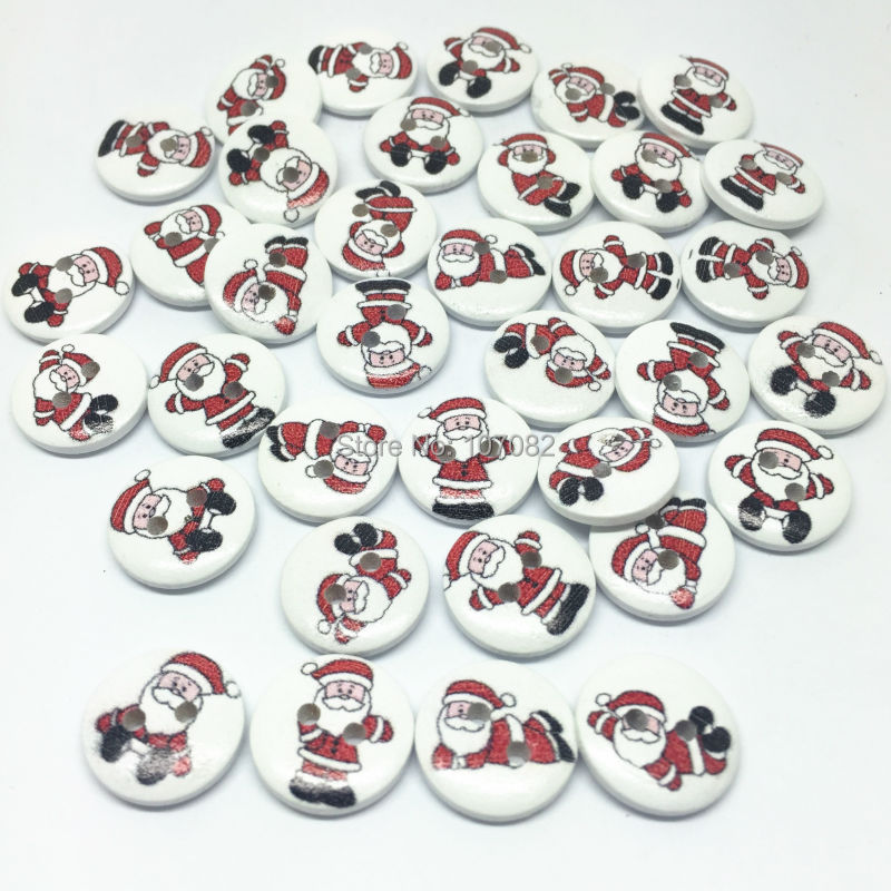 100pcs Santa Mixed Wood Xmas Buttons 15mm 2 Holes Sewing Rou