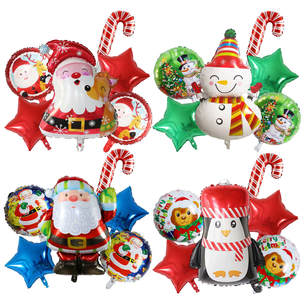1set Christmas Foil Balloons Santa Claus Ballon Snowman Glob