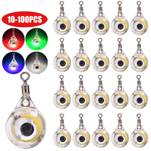 10-100Pc Mini Fishing Lure Light LED Deep Drop Underwater Ey