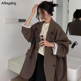 Solid Women Retro Blazers Elegant Outwear Minimalist Loose