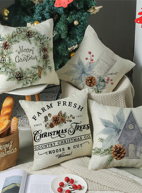 Simple Printed Christmas Pillowcase 45X45cm Linen Cushion Co