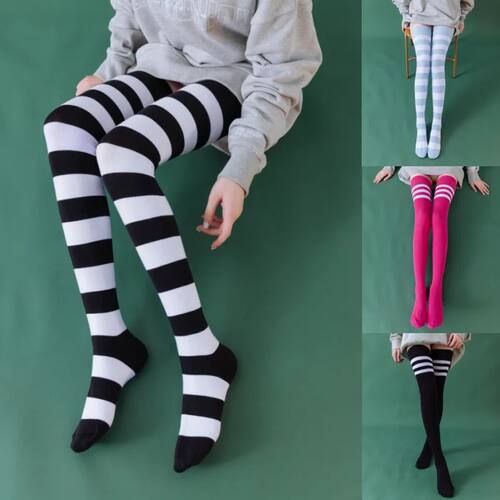 1/2 Pairs Women Over The Knee Socks Cotton Thigh High Socks