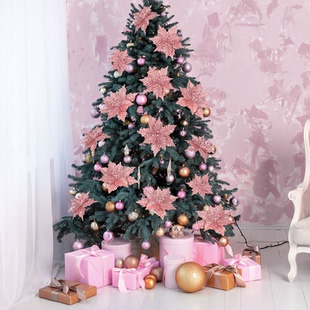Flowers Christmas Artificial Poinsettia Flower Tree Glitter