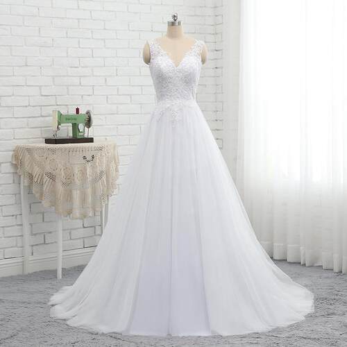 2022 Ruby White Tulle A-Line Boho Wedding Dresses With Lace
