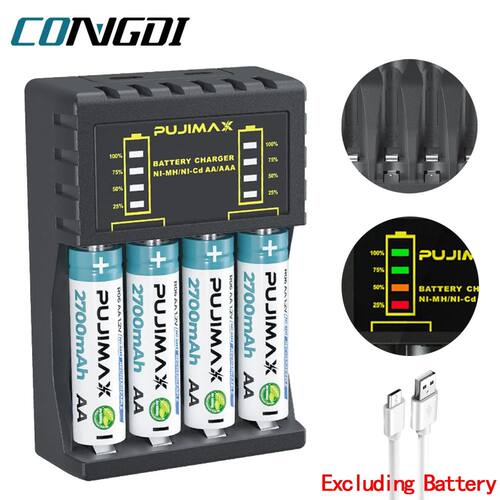 AA/AAA Battery Charger 4 Slots Intelligent LED Indicator USB