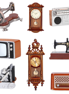 1:12 Vintage Dollhouse Wall Clock Radio TV Sewing Machine Vi