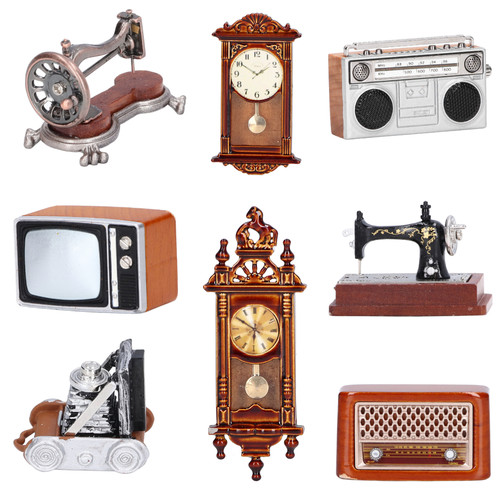 1:12 Vintage Dollhouse Wall Clock Radio TV Sewing Machine Vi
