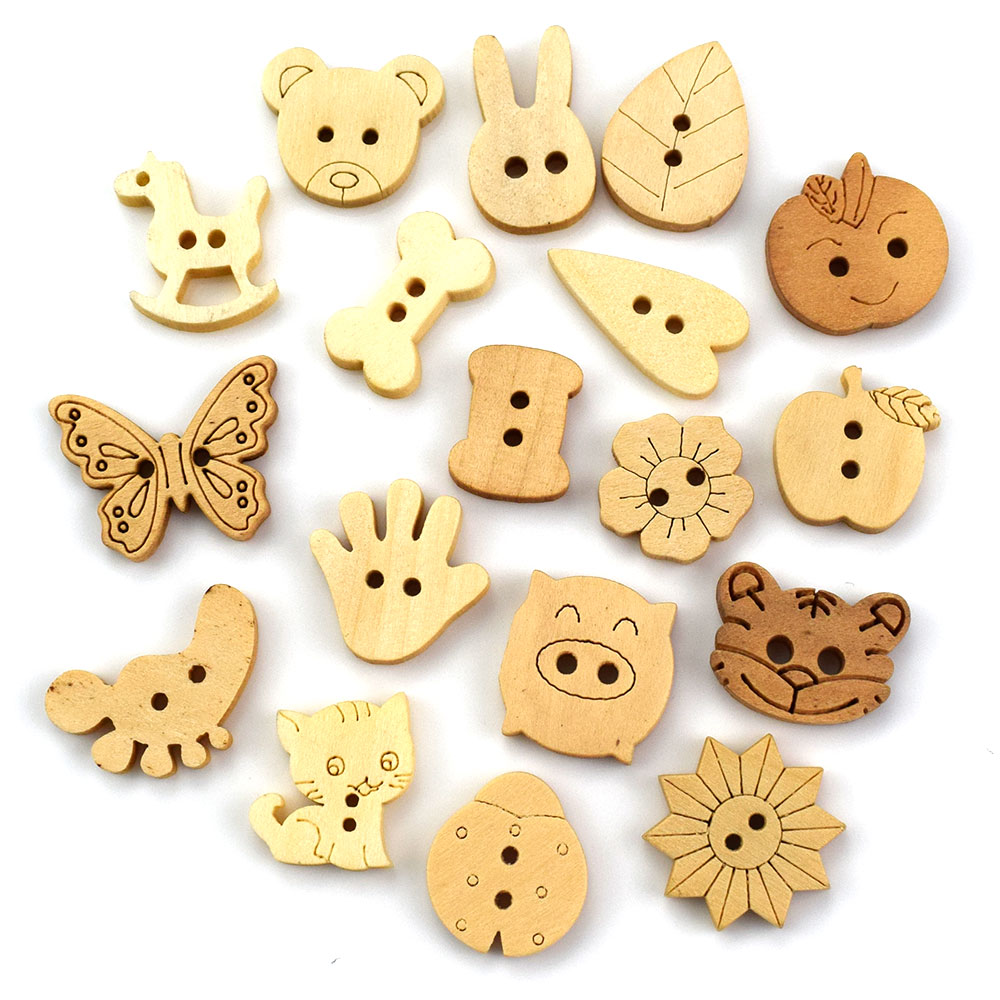 100PCS Christmas Tree Cartoon Wooden Buttons Heart Mixed Dec