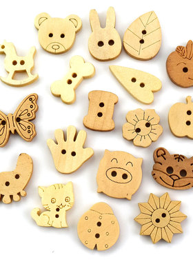 100PCS Christmas Tree Cartoon Wooden Buttons Heart Mixed Dec