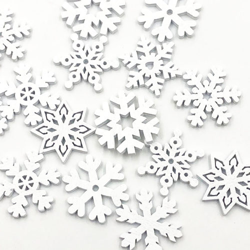 25/50/100pcs 25mm white Wood Chip buttons Pendant Snowflake