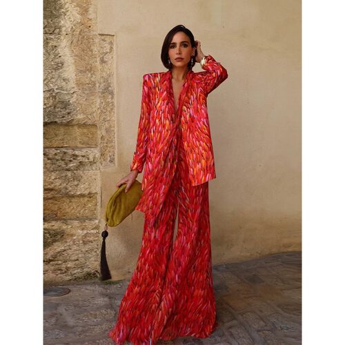 Spring Set Women's Two Piece Set Floral Print Suit Top V-Nec