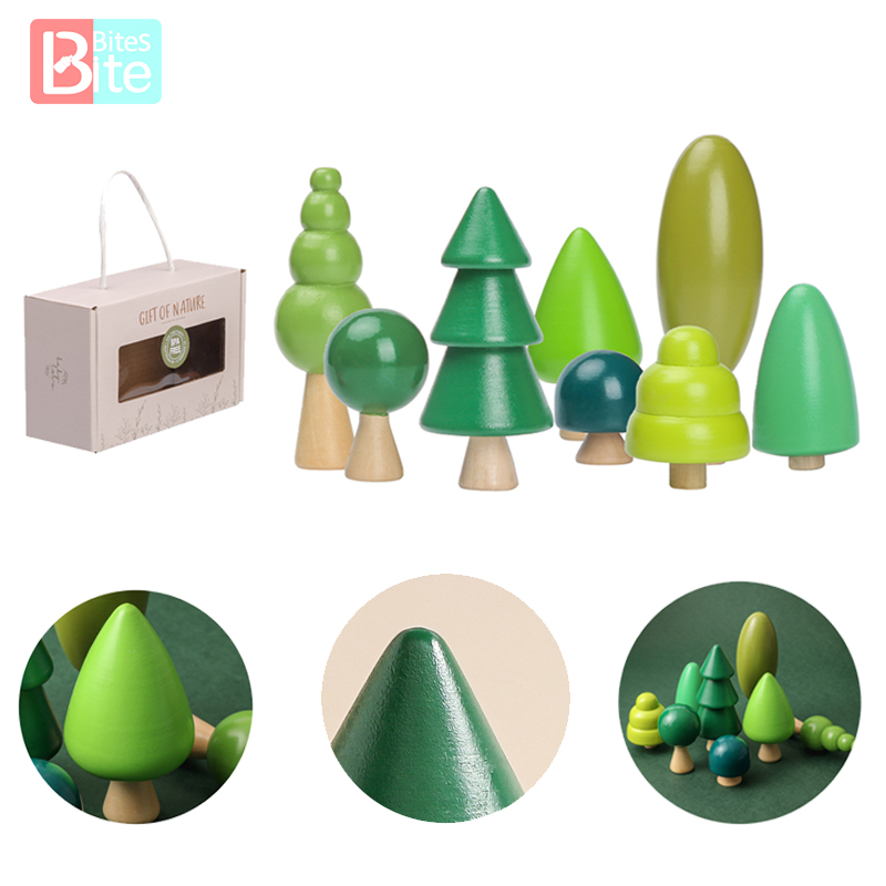 8PCS Children's Forest Trees Wooden Building Blocks Montesso