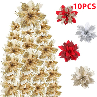 Christmas Decorations Flowers Tree Glit Xmas 10PCS