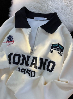 New American Letter Polo Neck Half Zpper Thin Sweater Women