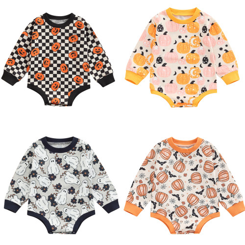 Baby Romper Halloween Pumpkin Print O-Neck Long Sleeve Jumps