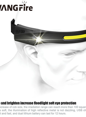 COB LED Headlamp Sensor Headlight with Built-in Battery Flas