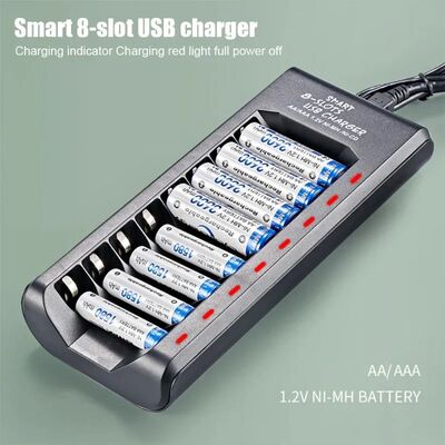 Rechargeable Battery Charger 8 Slots USB Output Short Circui