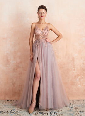 Sexy Spaghetti Straps Evening Dresses New Arrival V-Neck Rhi