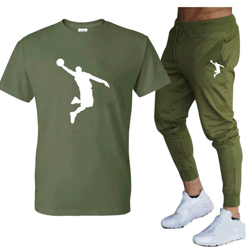 Hot-Selling Summer T-Shirt Pants Set Casual Brand Fitness Jo