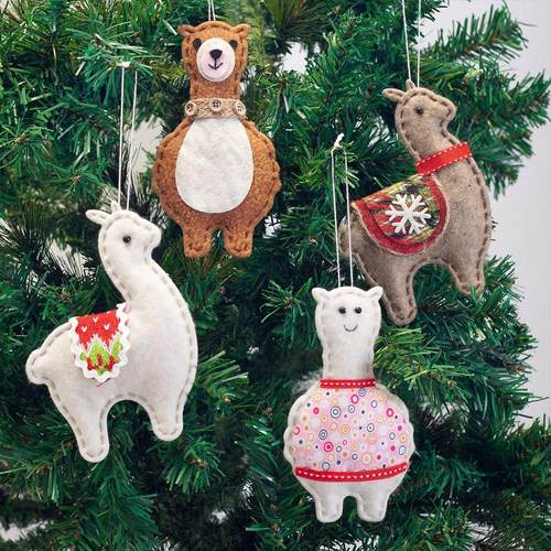 4PCS Mini Felt Christmas Tree Pendants Plush Alpaca Set Merr