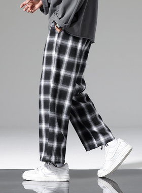 Summer Plaid Pants Men Fashion Loose Hip Hop Casual Trousers