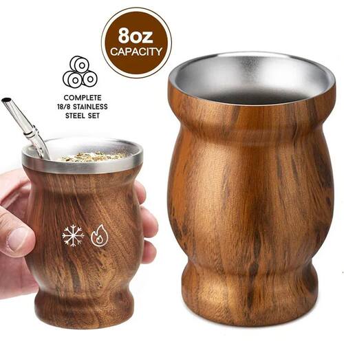Yerba Mate Gourd Cup 304 Stainless Steel 8oz Mate Cup Double