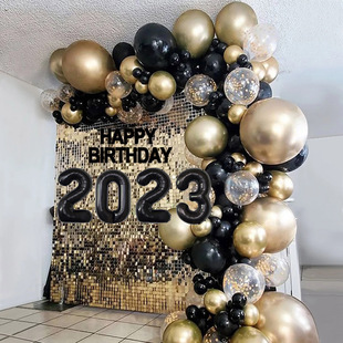 Black Gold Balloons Garland Arch Kit New year Decoration 202