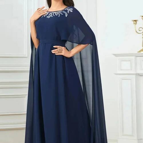 Customized A-Line Prom Dresses Floor-Length Scoop-Neck Sleev