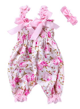 Kids Jumpsuit with Headband, Girls Dots/ Flower/ Leopard Pri