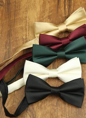 经典纯色系男士领结韩版商务休闲百搭双层女款蝴蝶结藕粉橙色黑白