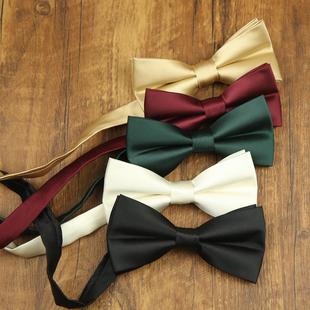 经典纯色系男士领结韩版商务休闲百搭双层女款蝴蝶结藕粉橙色黑白