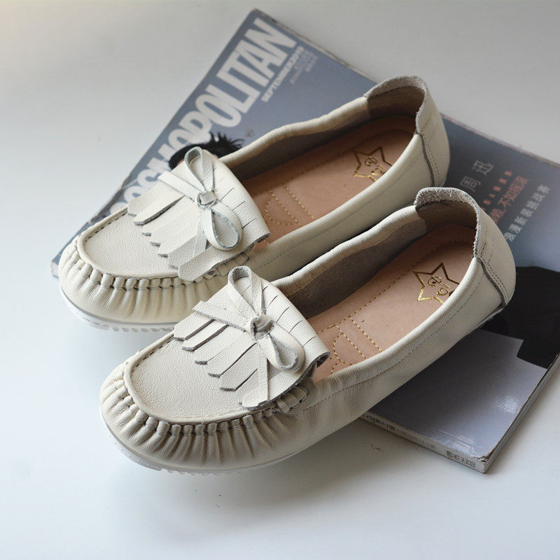 夏季真皮透气豆豆鞋流苏休闲软底奶奶鞋女外贸原单手工护士小白鞋,女鞋,乐福鞋（豆豆鞋）,淘宝优惠券,粉丝福利购,淘宝优惠卷