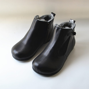 易清洁宽脚大码 外贸软底真羊毛短靴女靴子简约真皮保暖棉靴雪地靴