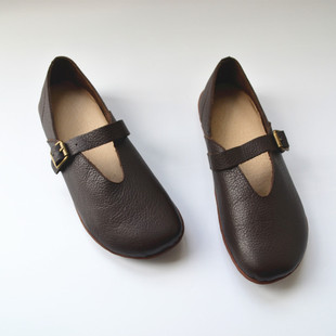 外贸原单尾货复古真皮平底日系森女玛丽珍原宿风五号馆手工女鞋 单