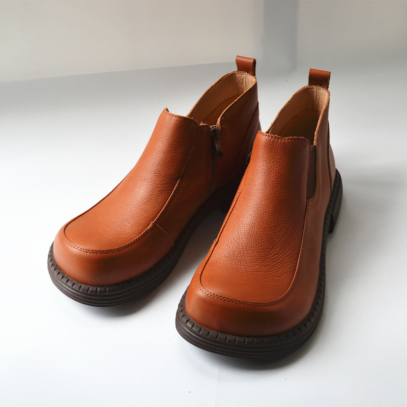 男宽版真皮短靴脚外贸鞋头层牛皮