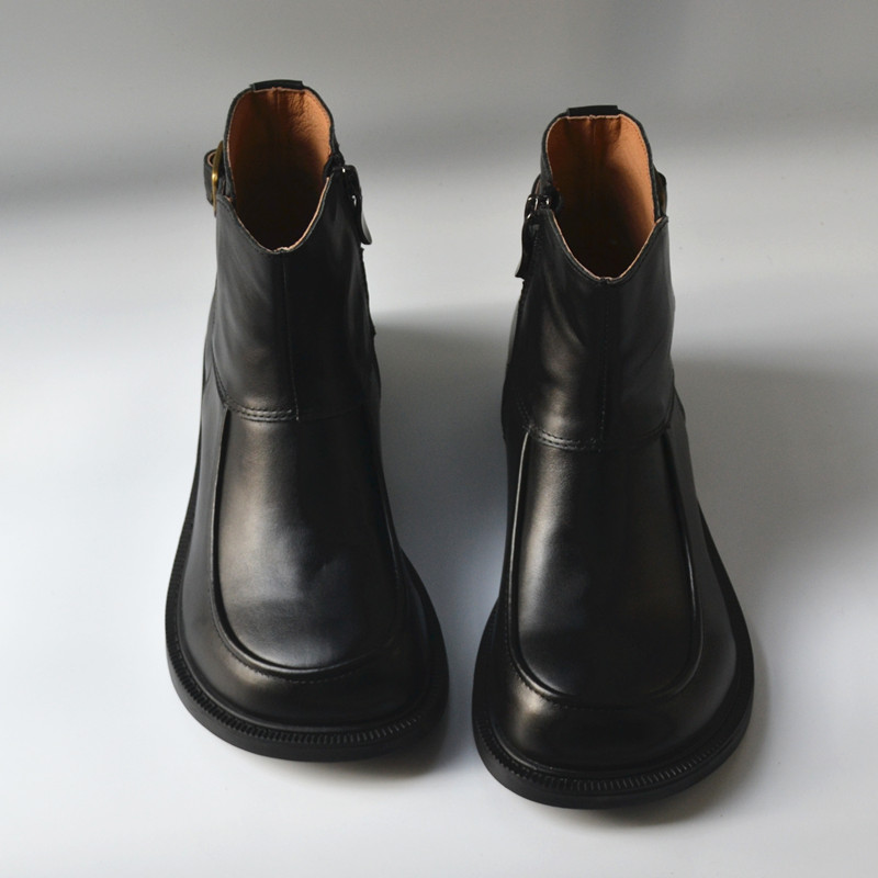 头层牛皮真皮胖头脚宽丑萌女鞋