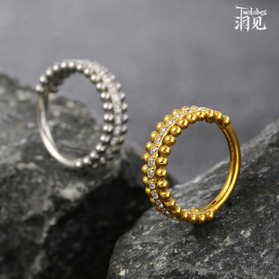 Twolobes洞见时尚潮流耳鼻环 双圈珠带钻气质不过敏钛钢耳骨饰品
