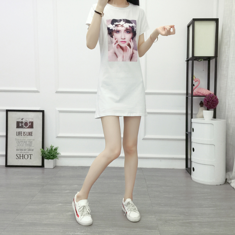 夏2018新款白色短袖t恤女头像中长款修身上衣韩版打底衫ins女装