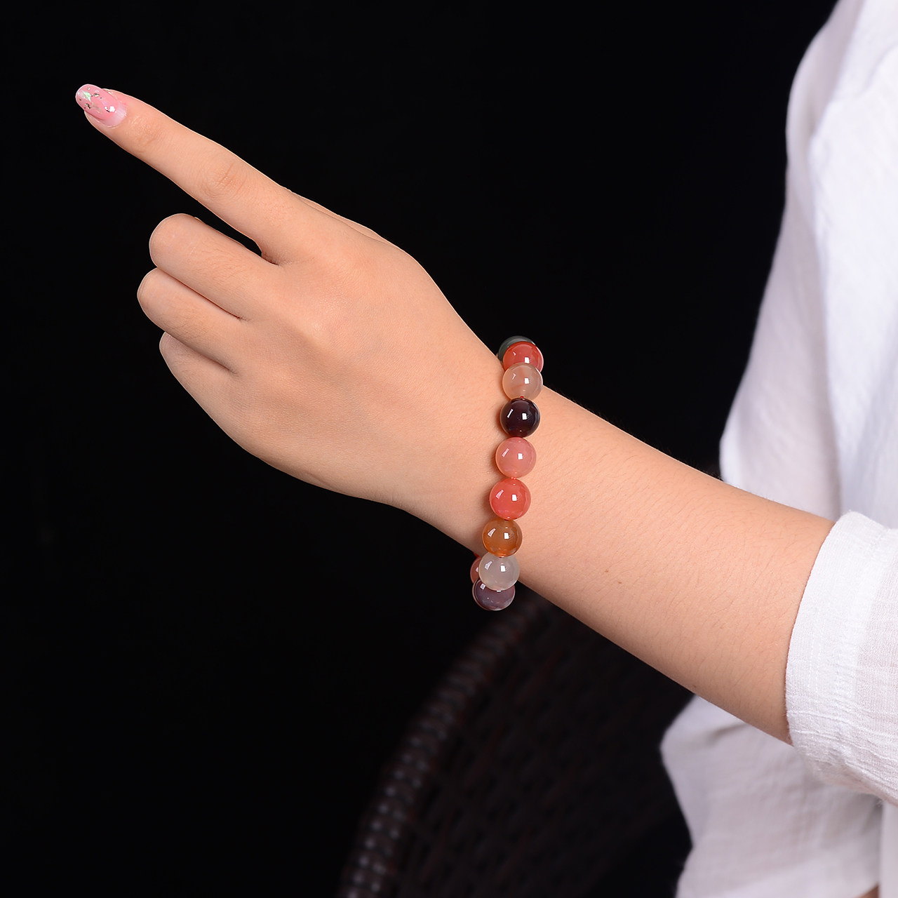 真品天然盐源玛瑙手链彩虹色七彩糖果单圈手串首饰女款男全新现货