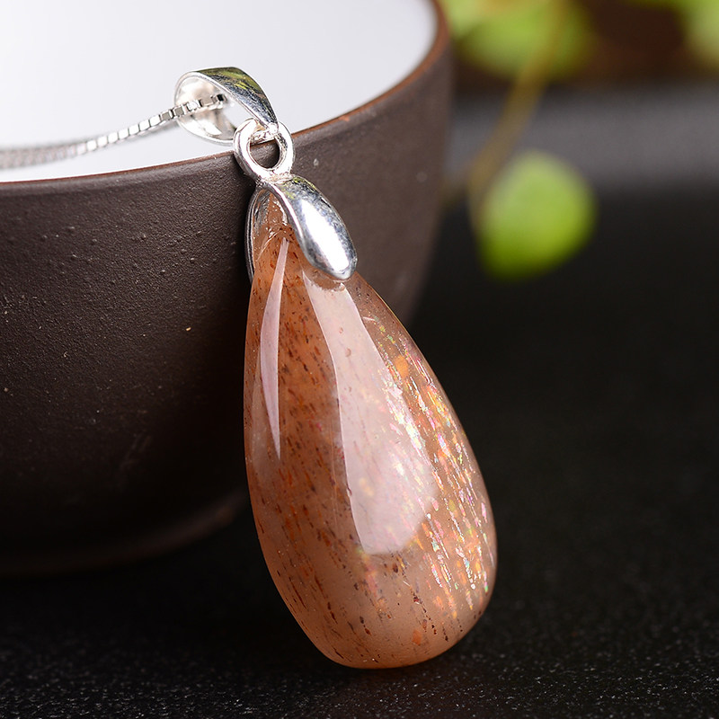 包邮 天然水晶黑骨干黑金太阳石发吊坠项链女925银链一物一图全新