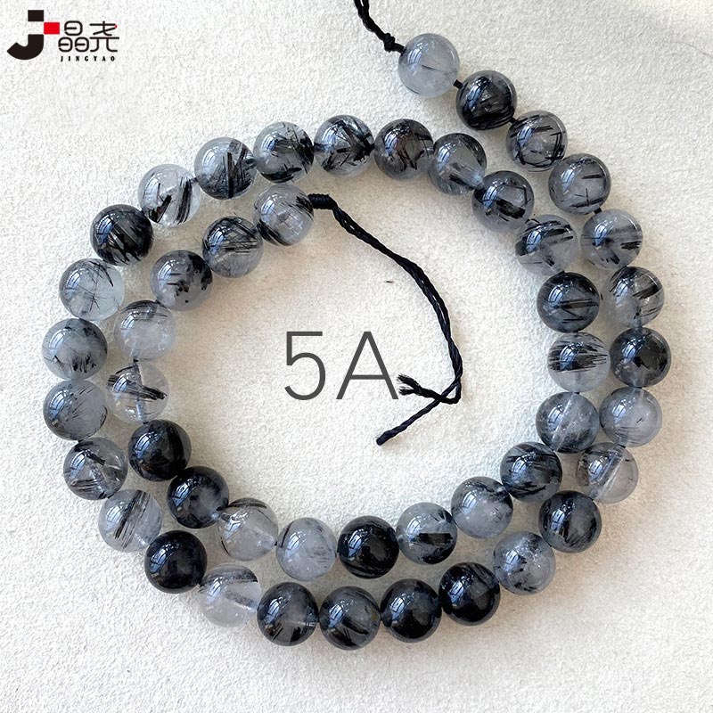 天然5A半透体黑发晶圆珠链