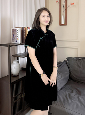 【珍珍休闲馆】经典丝绒新中式斜襟百搭显瘦国风旗袍裙Q-61372