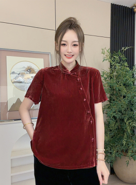 【珍珍休闲】夏季时尚复古轻奢黑色气质设计师国风上衣S-15007